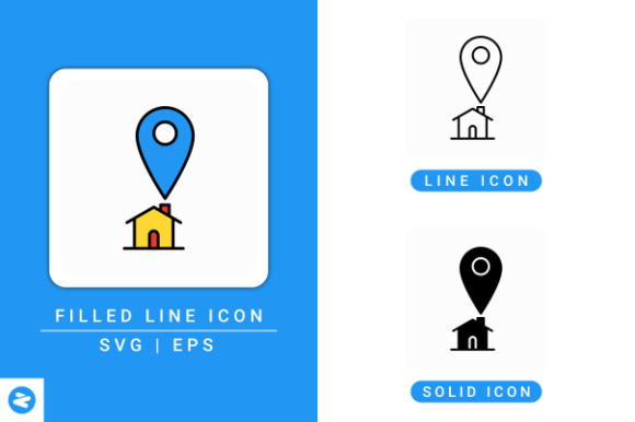 House Pin Icons Set Graphics and Icons