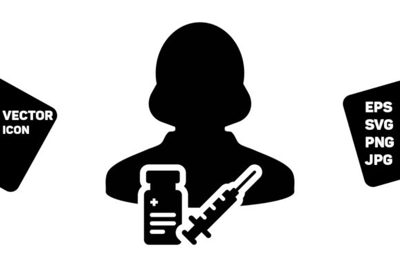 Vaccine Icon Vector with Syringe Female